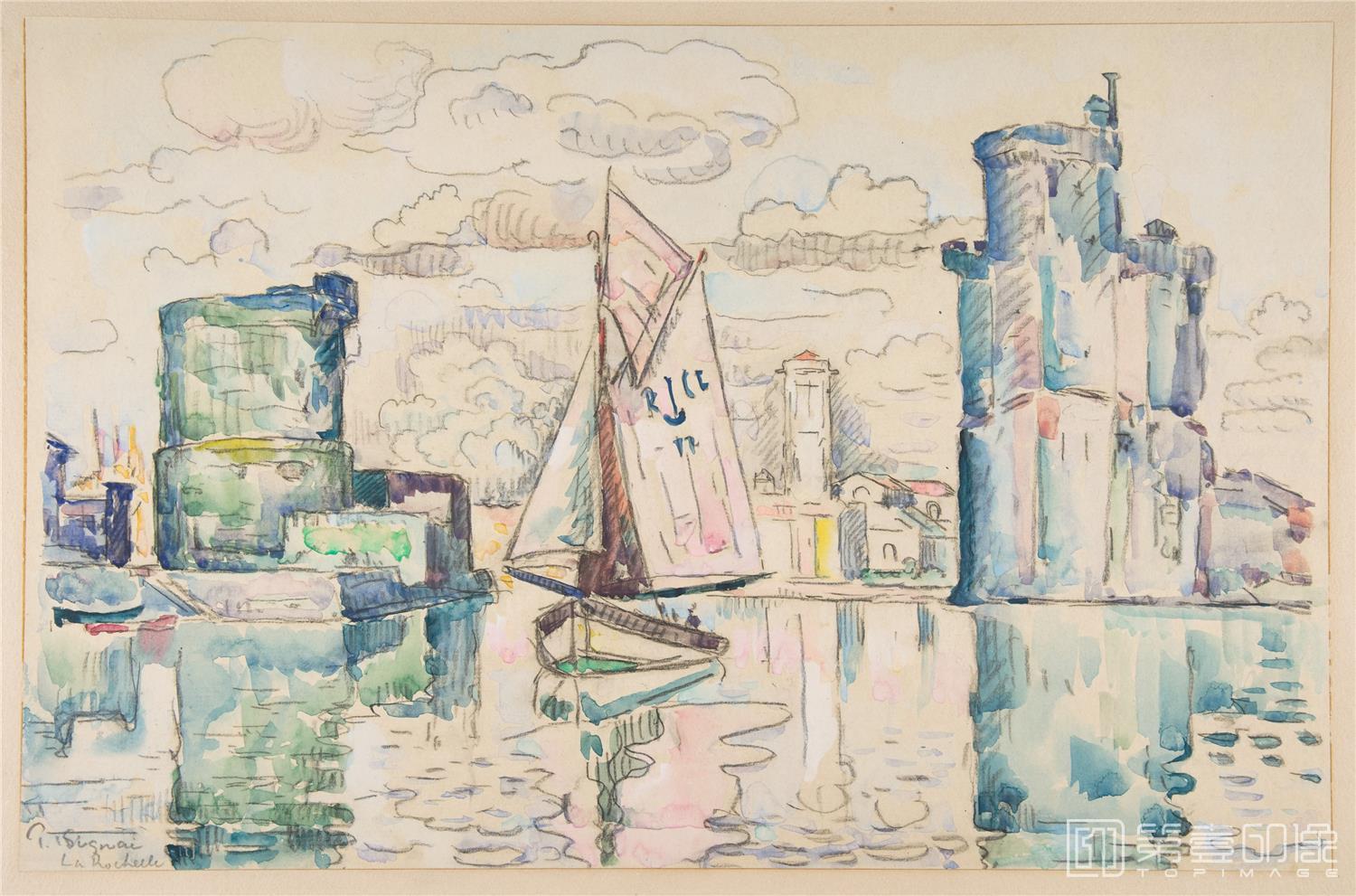 水彩画-保罗·西涅克 Paul Signac 作品集-Entrance to the Harbor of La Rochelle -05